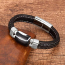 Pulseira Magnum | Couro Trançado & Pedra Geométrica