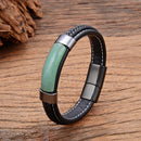 Pulseira Tauren | Couro Trançado & Pedra Natural
