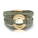 Pulseira Laço Solar | Couro Envoltório & Círculos Dourados