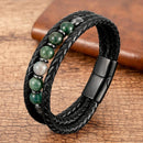 Pulseira Vulcano | Couro Triplo & Contas de Pedra Natural