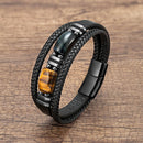 Pulseira Double Orion | Couro Triplo & Pedra Natural