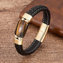 Pulseira Magnum | Couro Trançado & Pedra Geométrica