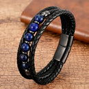 Pulseira Vulcano | Couro Triplo & Contas de Pedra Natural
