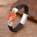 Pulseira Magnum | Couro Trançado & Pedra Geométrica