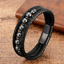 Pulseira Vulcano | Couro Triplo & Contas de Pedra Natural