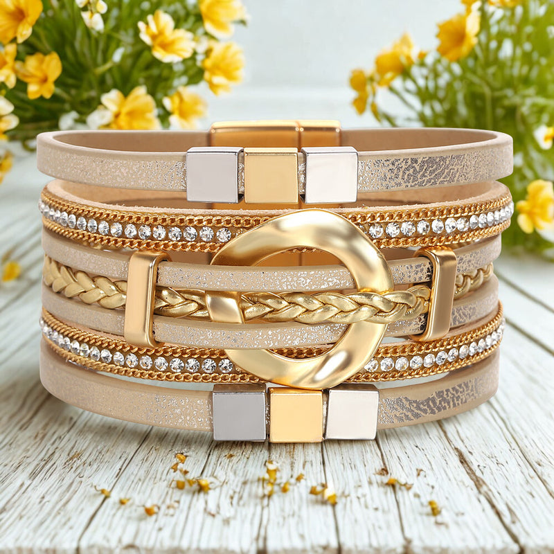 Pulseira Anjo Divino | Couro Multicamadas & Joias Alinhadas