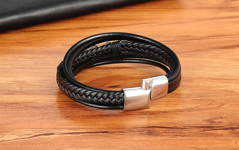 Pulseira Veyron | Pena de Aço & Couro Multicamadas