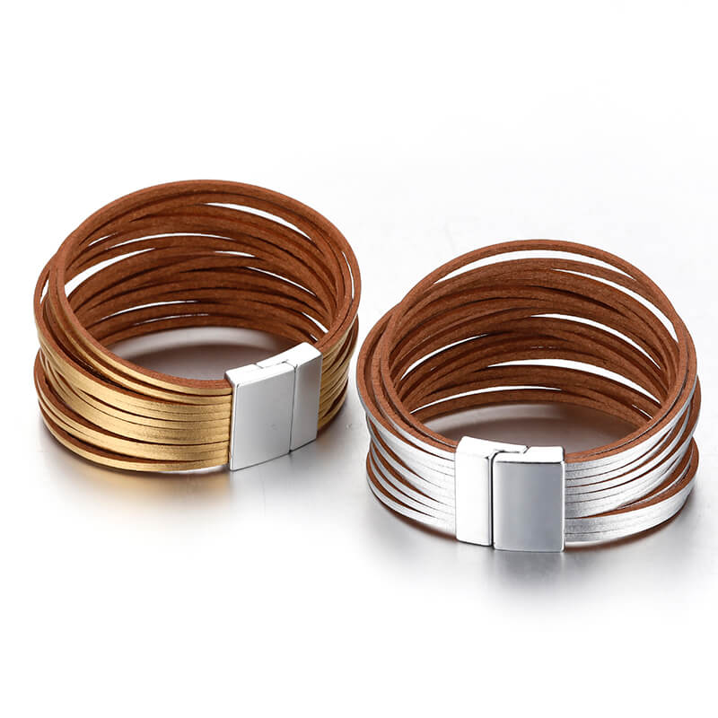 Pulseira Arco Radiante | Tiras de Couro Brilhantes
