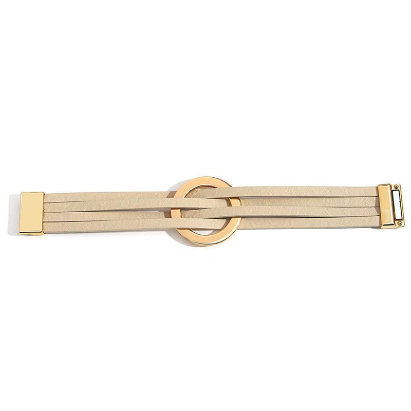 Pulseira Solarie | Couro Envoltório & Elo Dourado