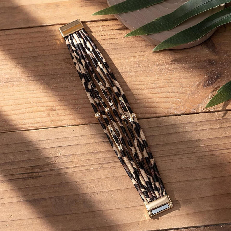 Pulseira Luxury Panther | Couro Multicamadas & Design de Leopardo