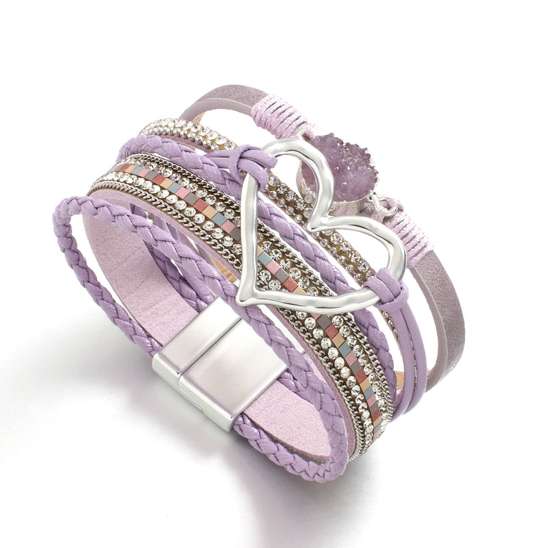 Pulseira Lumina Love | Couro Multicamadas & Coração Dourado