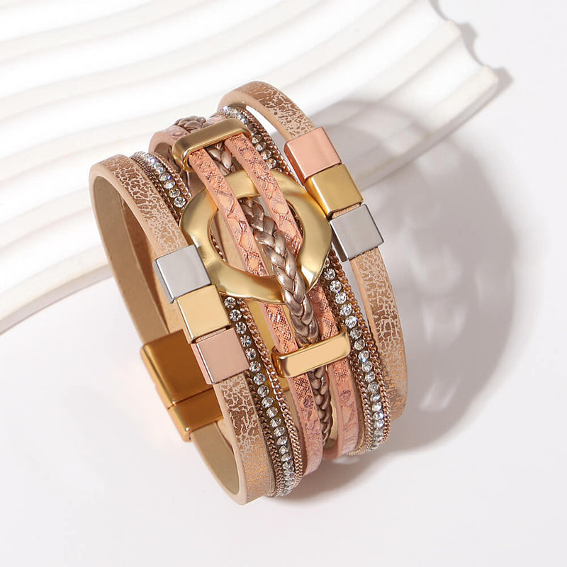 Pulseira Anjo Divino | Couro Multicamadas & Joias Alinhadas