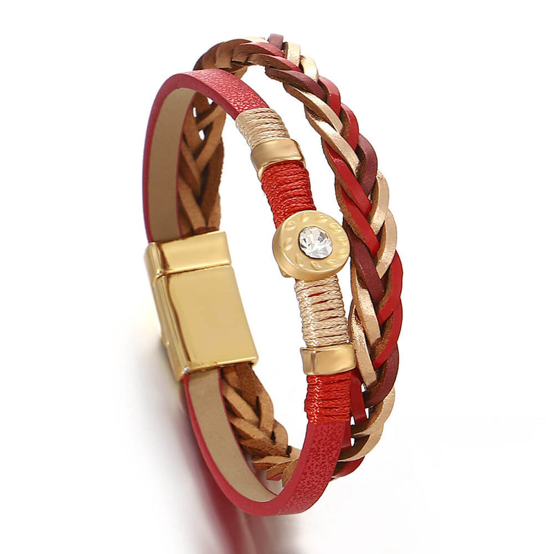 Pulseira Elysian Lux | Couro Trançado & Diamante Central