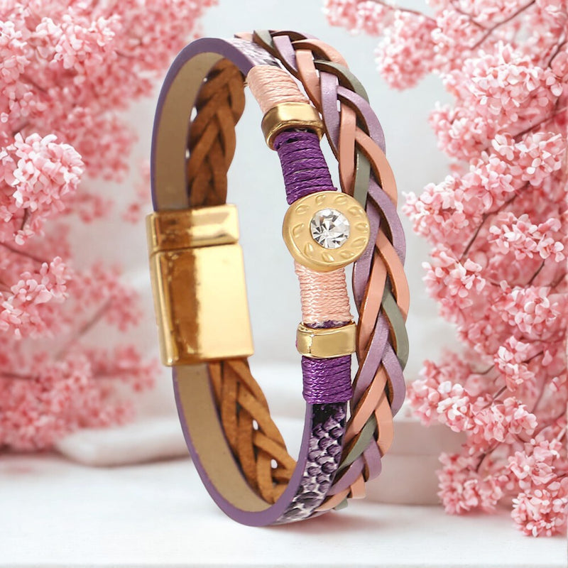 Pulseira Elysian Lux | Couro Trançado & Diamante Central
