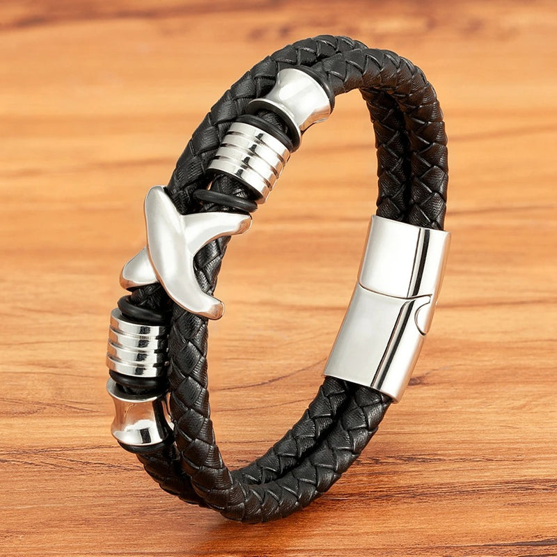 Pulseira Nexus Prime | Couro Duplo & Pingente em X