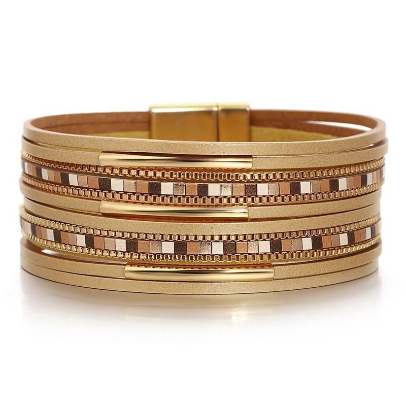 Pulseira Cleópatra | Couro Multicamadas & Azulejos Coloridos