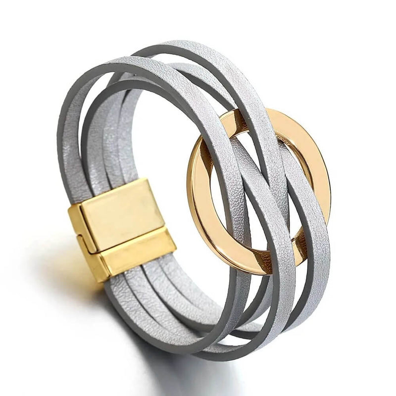 Pulseira Solarie | Couro Envoltório & Elo Dourado