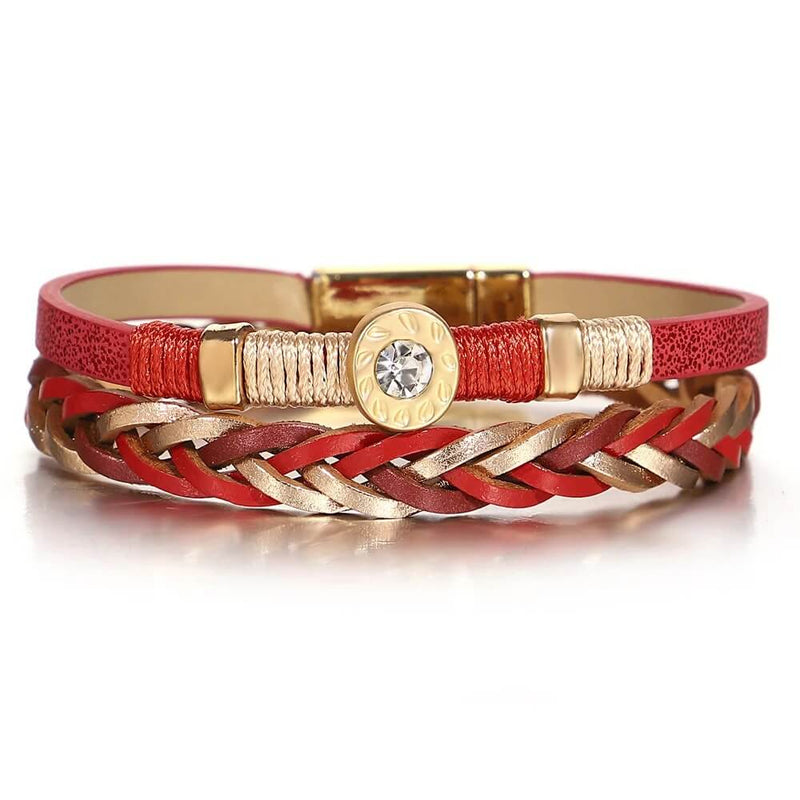 Pulseira Elysian Lux | Couro Trançado & Diamante Central
