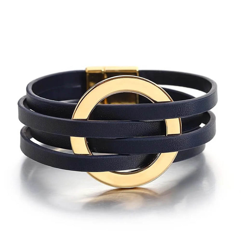 Pulseira Solarie | Couro Envoltório & Elo Dourado