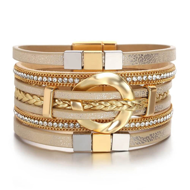Pulseira Anjo Divino | Couro Multicamadas & Joias Alinhadas