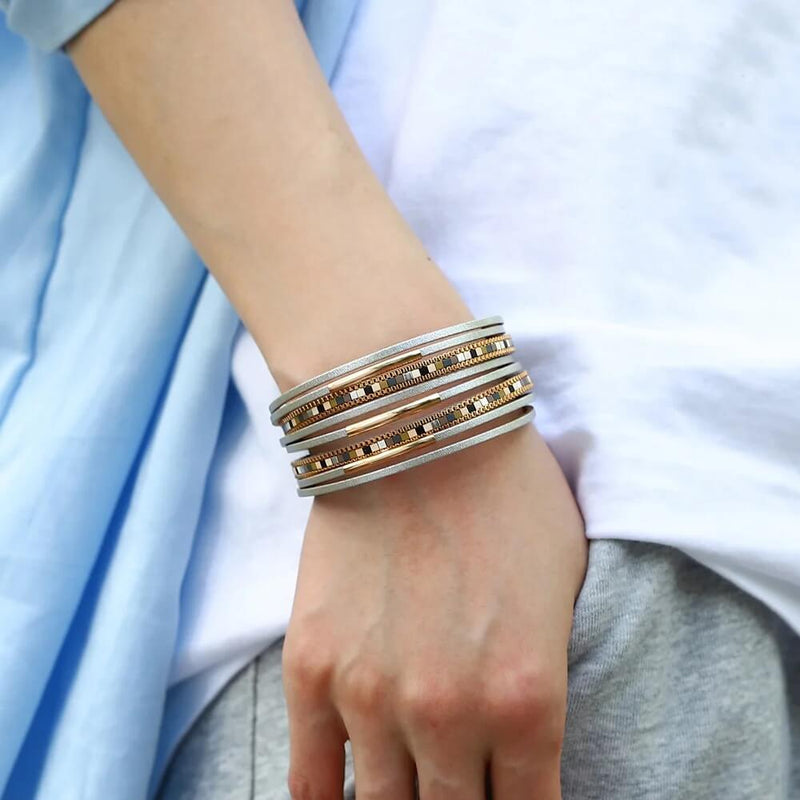 Pulseira Cleópatra | Couro Multicamadas & Azulejos Coloridos