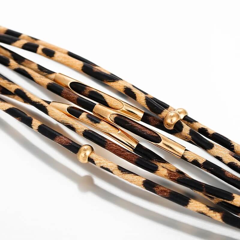 Pulseira Luxury Panther | Couro Multicamadas & Design de Leopardo