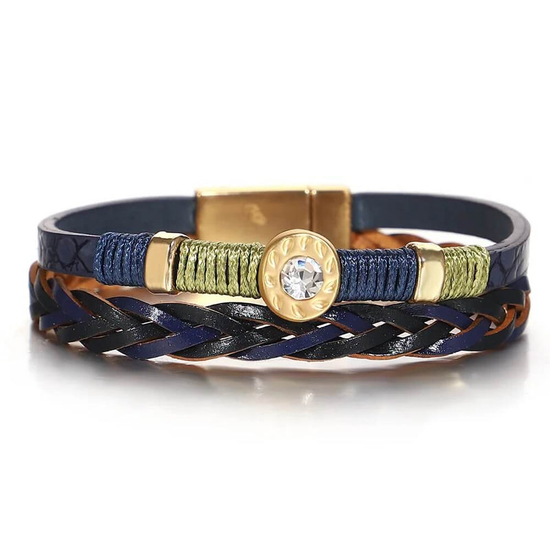 Pulseira Elysian Lux | Couro Trançado & Diamante Central