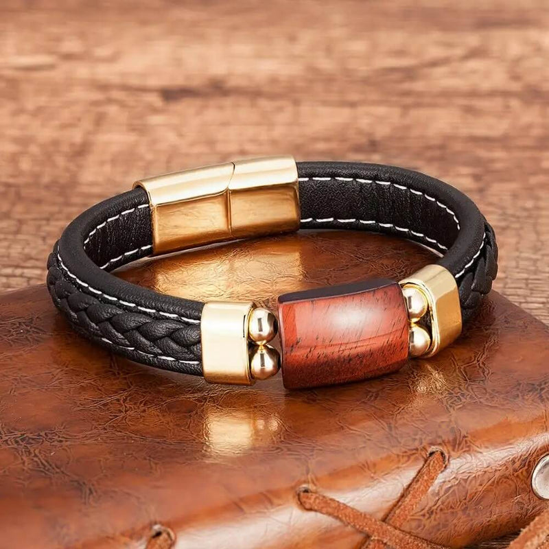 Pulseira Magnum | Couro Trançado & Pedra Geométrica