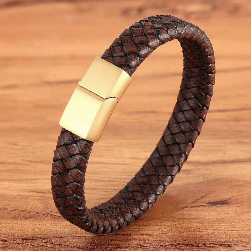 Pulseira Terra Steel | Couro Trançado & Design Simples