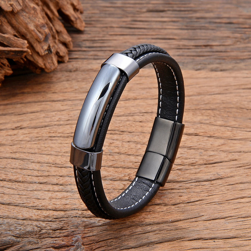 Pulseira Tauren | Couro Trançado & Pedra Natural
