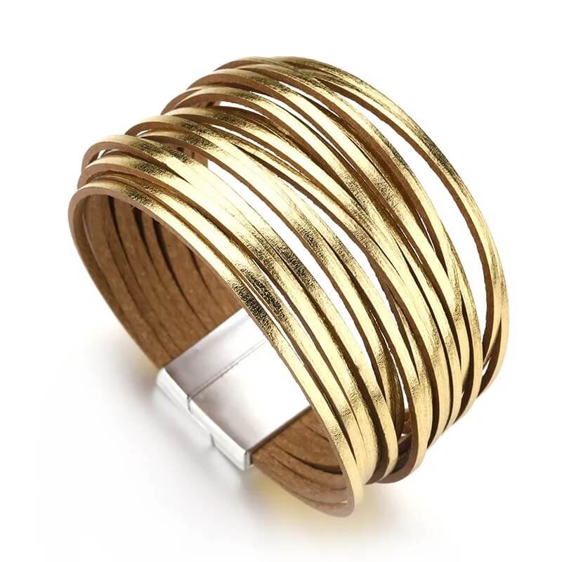 Pulseira Arco Radiante | Tiras de Couro Brilhantes