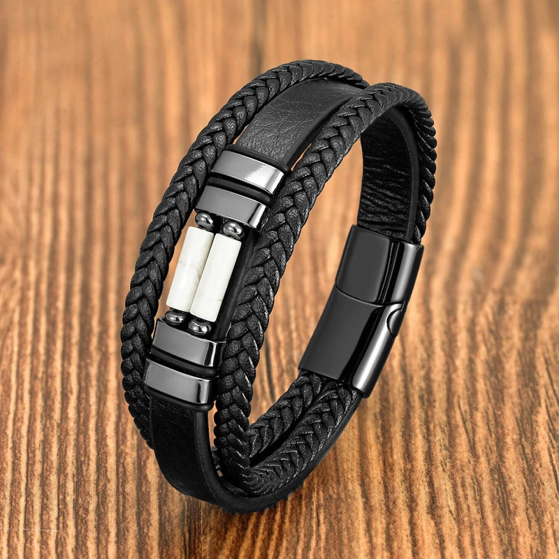 Pulseira Nero Stone | Couro Triplo & Modelo Minimalista