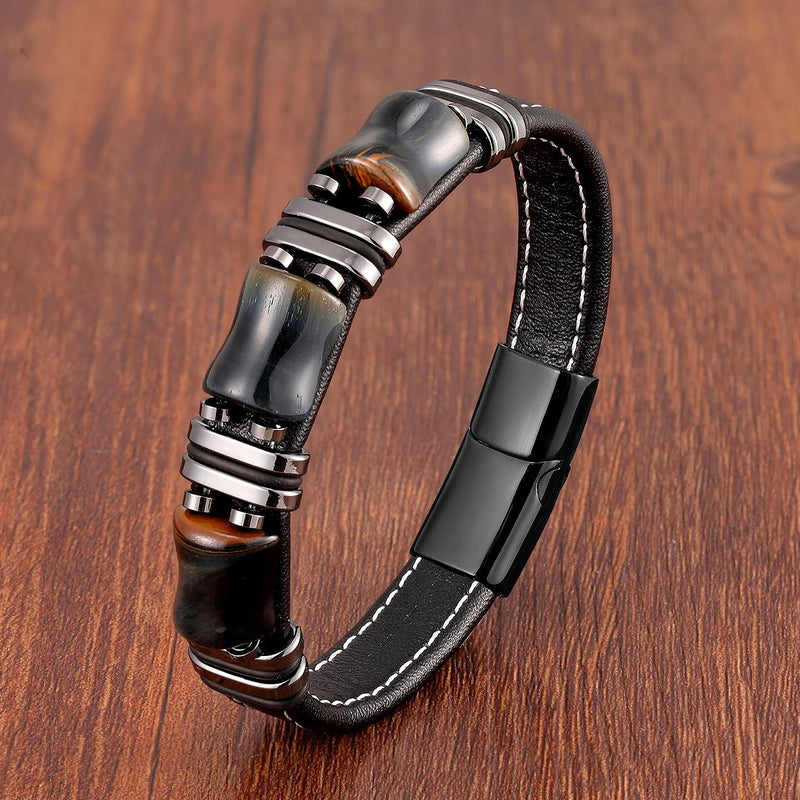 Pulseira Krownel | Pedra Natural & Barras de Aço